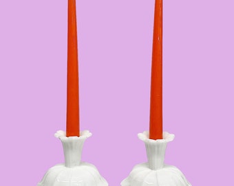 Vintage Candlestick Holders Retro 1960s Mid Century Modern + Westmoreland + White + Milk Glass + Set of 2 + Candle Display + MCM Home Decor