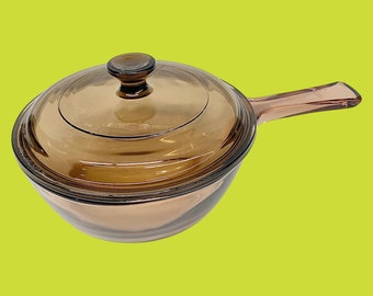 Vintage Vision Sauce Pan w/ Lid Retro 1980s Contemporary + Size 0.5 Liter + Amber Brown + Glass + Non-Toxic + Cookware + Kitchen + Stovetop
