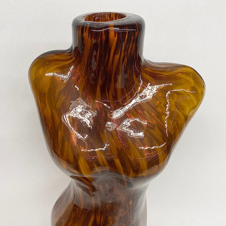 Vintage Murano Torso Vase Retro 1980s Post Modern Italian Art Glass Brown Amber Tortoise Womens Body Silhouette Nude Decor 画像 3