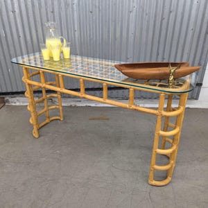 LOCAL PICKUP ONLY ———— Bamboo Console Table with Glass Top