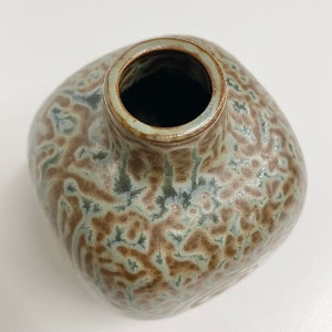 Vintage Bud Vase Retro 1960s Mid Century Modern Small Ceramic Stoneware Japanese Brown and Green Spiral Design MCM Home Decor image 7