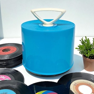 Vintage Disk-GO-Case Vinyl Record Carrying Case Retro 1960s Mid Century Modern + Charter Industries + Blue Plastic + Holds 45s + Portable
