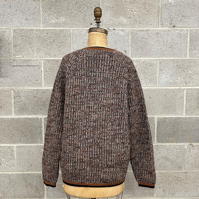 Vintage Cardigan Retro 1970s Lord and Taylor Fifth Avenue Pure Wool Size Large Brown Black White Zip Up Sweater Womens image 8