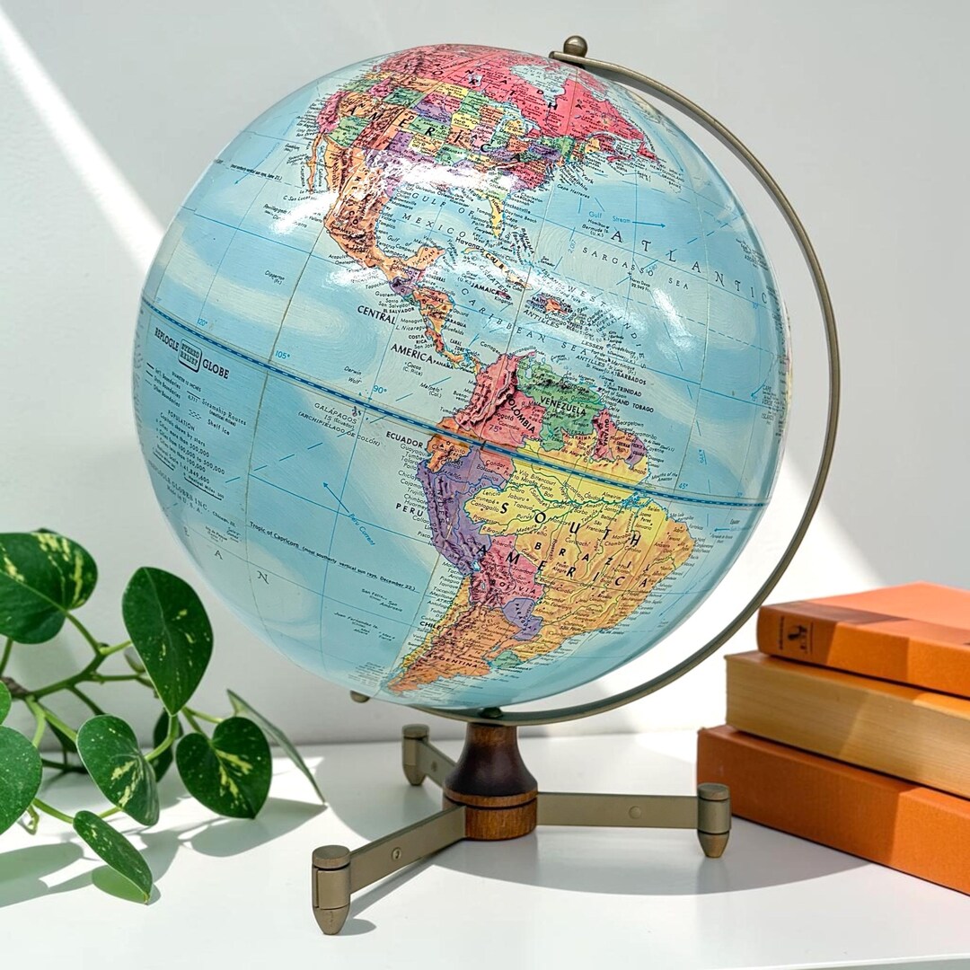 Vintage Replogle World Globe Retro 1960s Mid Century Modern + 12 ...