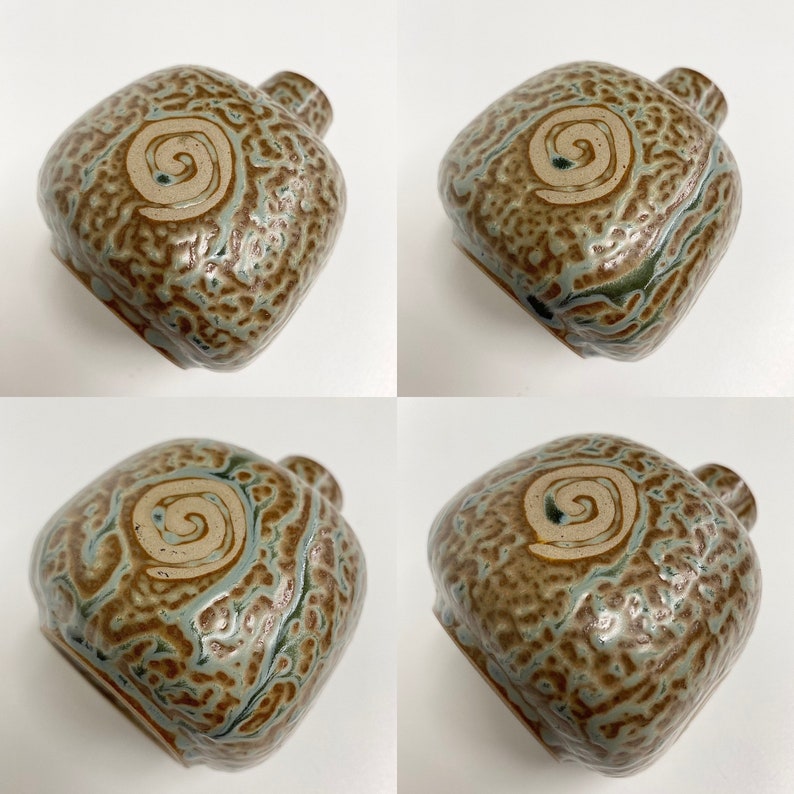 Vintage Bud Vase Retro 1960s Mid Century Modern Small Ceramic Stoneware Japanese Brown and Green Spiral Design MCM Home Decor image 6