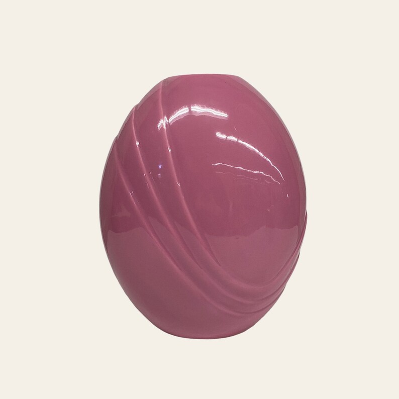 Vintage Haeger Vase Retro 1980s Contemporary Pink Mauve Ceramic Egg Shape Wave Design 4341 Home Decor Flowers Post Modern image 3