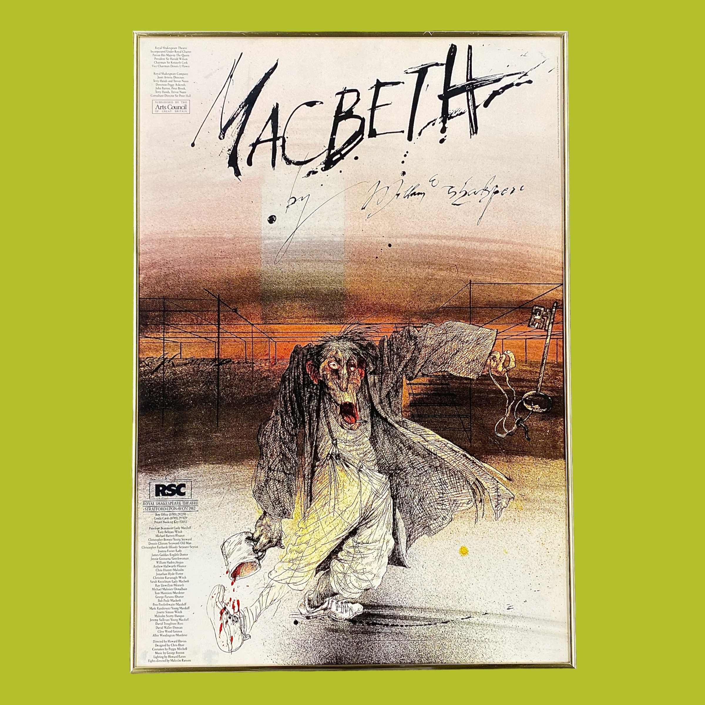 Vintage Macbeth Poster 1980s Retro Size 29x20 Contemporary + Royal Shakespeare Theatre + England + Illustrations Ralph Steadman + Wall Art 