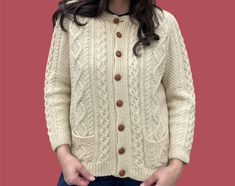 1970s Handknit Wool Fisherman Cardigan | Vintage Cream