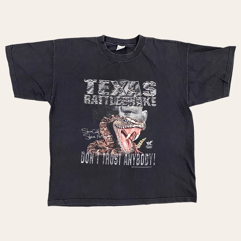 Vintage Stone Cold Steve Austin T-Shirt 1990s Retro Size XXL WWF Don't Trust Anybody Texas Rattlesnake Wrestling Tee Black Cotton image 1