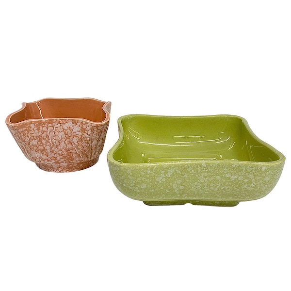 Vintage Planters Retro 1960s Mid Century Modern + Shawnee Pottery + USA + Ceramic + Lime Green + Pink + Set of 2 + Indoor + MCM Home Decor