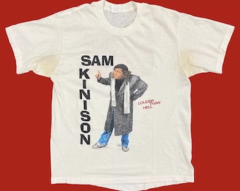 vintage Sam Kinison Graphic Tee des années 1980 rétro unisexe taille grande + comédien + plus fort que l'enfer + blanc + coton + printemps Ford + T-shirt