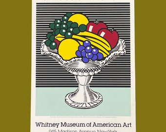 Vintage Roy Lichtenstein Poster 1990s Retro Size 30x43 Pop Art + Still Life with Crystal Bowl + Whitney Museum of American Art + Modern Art