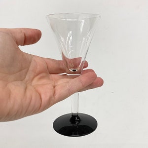 Vintage Cocktail Glasses Retro 1970s Mid Century Modern Clear Glass Black Stems Set of 5 Sherry or Wine Barware Drinking image 3
