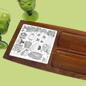 Vintage Georges Briard Cheese Board Retro 1960s Mid Century Modern + Brown Wood + Divided Top + Ceramic Tile + Kitchen + Serve Charcuterie