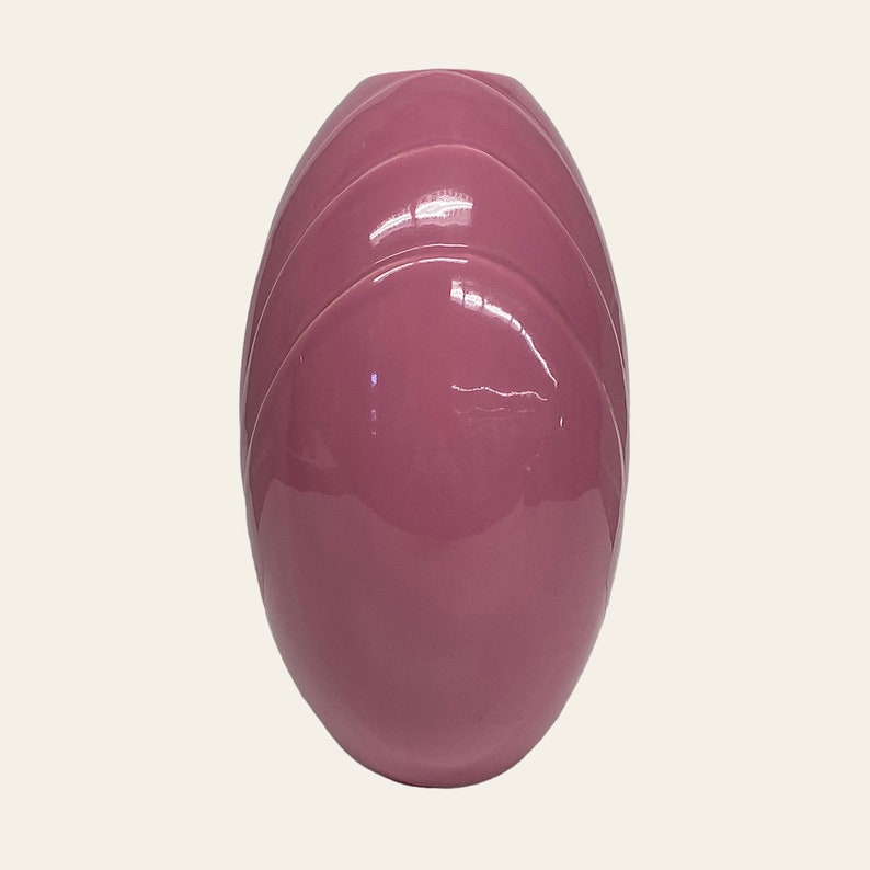 Vintage Haeger Vase Retro 1980s Contemporary Pink Mauve Ceramic Egg Shape Wave Design 4341 Home Decor Flowers Post Modern image 2