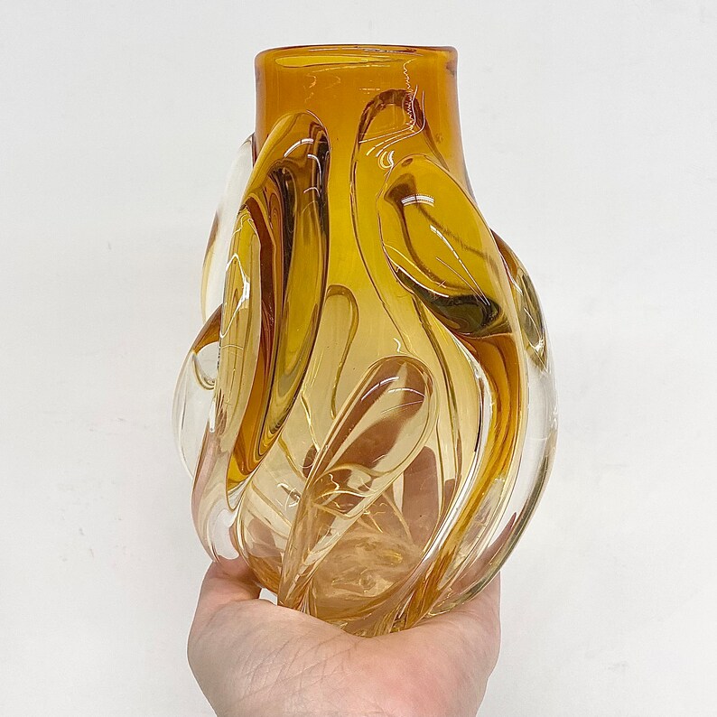 Vintage Donna Fein Vase Retro 1980s Contemporary Art Glass Hand Blown Amber Yellow Spiral Design Modern Home Decor Decoration image 7