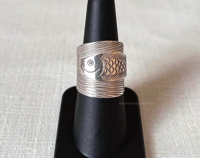 Silver fish ring, sterling silver fish ring, lucky fish ring, handmade fish ring, silver statement fish ring, silver jewelry, adjustable