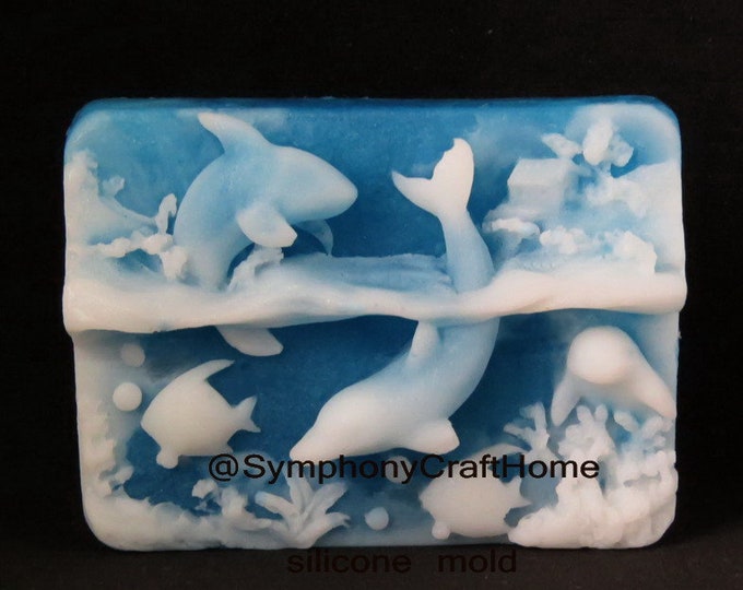 Dolphins mold, ocean soap mold, silicone mold, soap mold, beach theme mold, animal mold, clay mold, resin mold, fondant mold