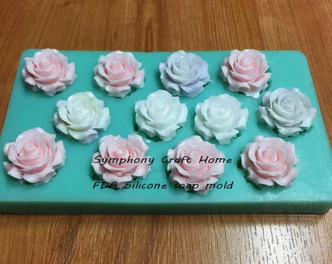 Mini Rose Embed Silicone Mold, Rose Embed, 12 Cavity Rose Mold