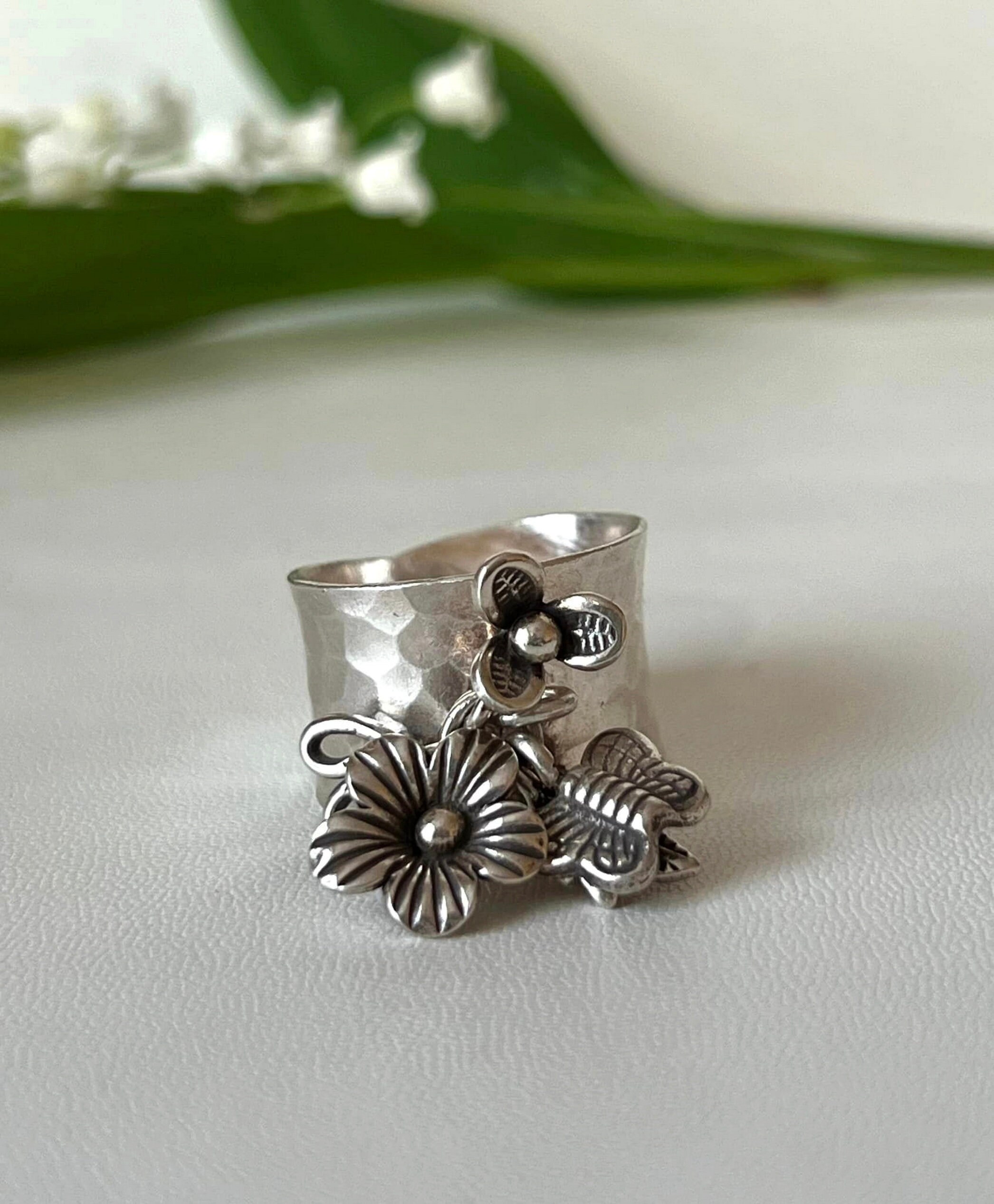 Sterling Silver Dangle Charm Ring, Dangle Silver Karen Hill