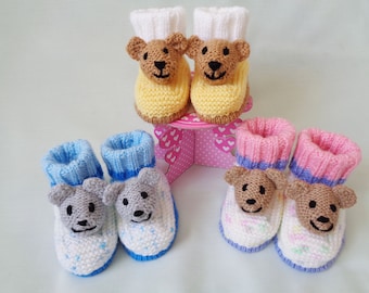 Baby Booties Knitting Pattern, Instant Digital Download, Teddy Bear Booties Pattern, Novelty Booties, English Language Pattern,