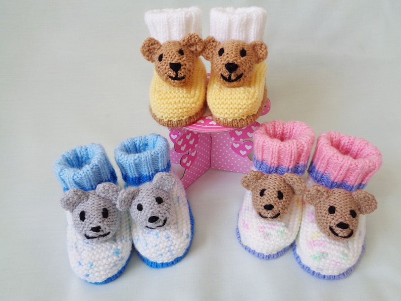 Baby Booties Knitting Pattern, Instant Digital Download, Teddy Bear Booties Pattern, Novelty Booties, English Language Pattern, image 1