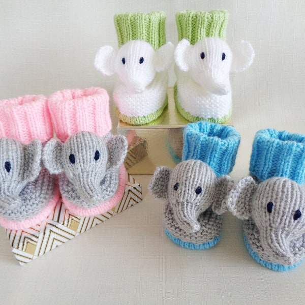 Baby Booties Knitting Pattern, Instant Digital Download, Elephant Booties Pattern, Novelty Booties, English Language Knitting Pattern,