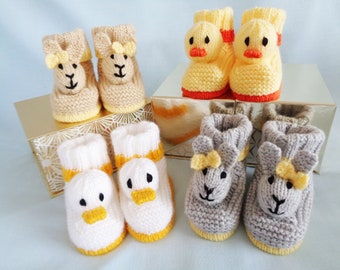 Baby Booties Knitting Pattern, Instant Digital Download, Duck Booties, Bunny Booties, Novelty Booties, English Language Knitting Pattern,