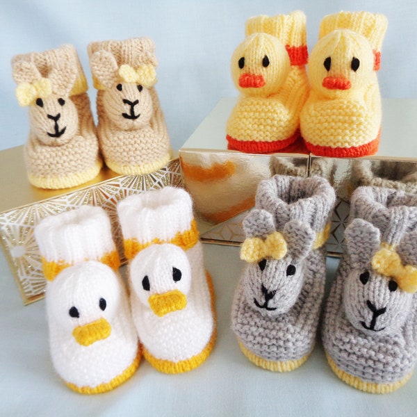 Baby Booties Knitting Pattern, Instant Digital Download, Duck Booties, Bunny Booties, Novelty Booties, English Language Knitting Pattern,