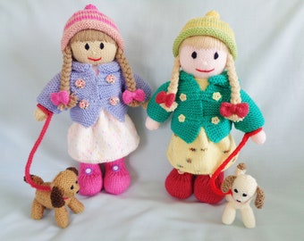 Doll Knitting Pattern, Doll and dog pattern Instant Digital Download, Knitted Doll Pattern, Little Dazzler Doll: Lily, English Pattern