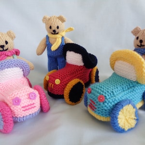 Teddy Bear Knitting Pattern, Teddy and car, Knitting Pattern, Instant Digital Download, Knitted Car, English Language knitting pattern