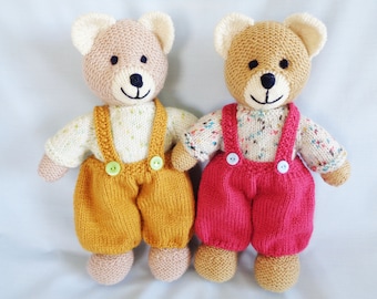 Teddy Bear Knitting Pattern: Billy Bear with Overalls (Digital Download)