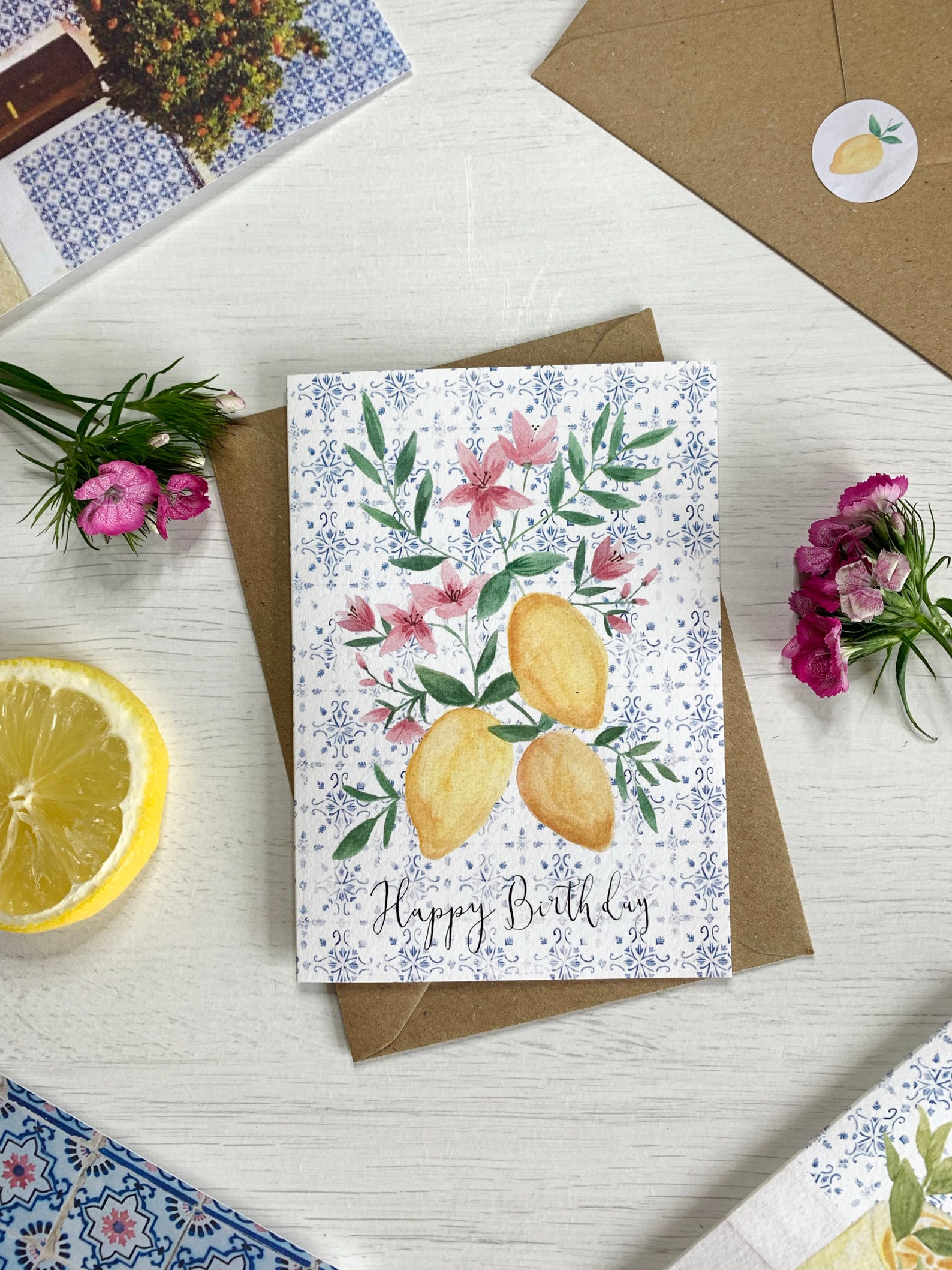Happy Birthday Lemon Illustration Card | Etsy