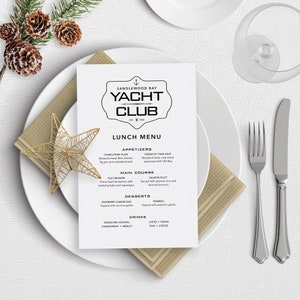 Menu kolekcji Sandalwood Bay Yacht Club, szablon do wydruku, natychmiastowe pobranie