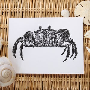 Handmade Block Print/Lino-cut Print - Crab - ocean art, surf art, beach art, crustacean, marine animal