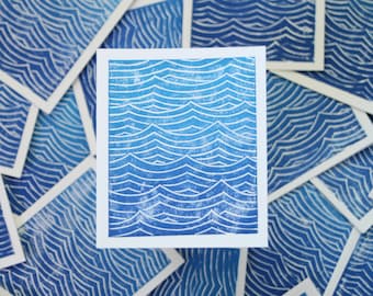 Card - Handmade Lino-cut Ocean Waves Print - ocean, beach, surf, surfer, coastal, nautical, printmaking, block print, lino-cut