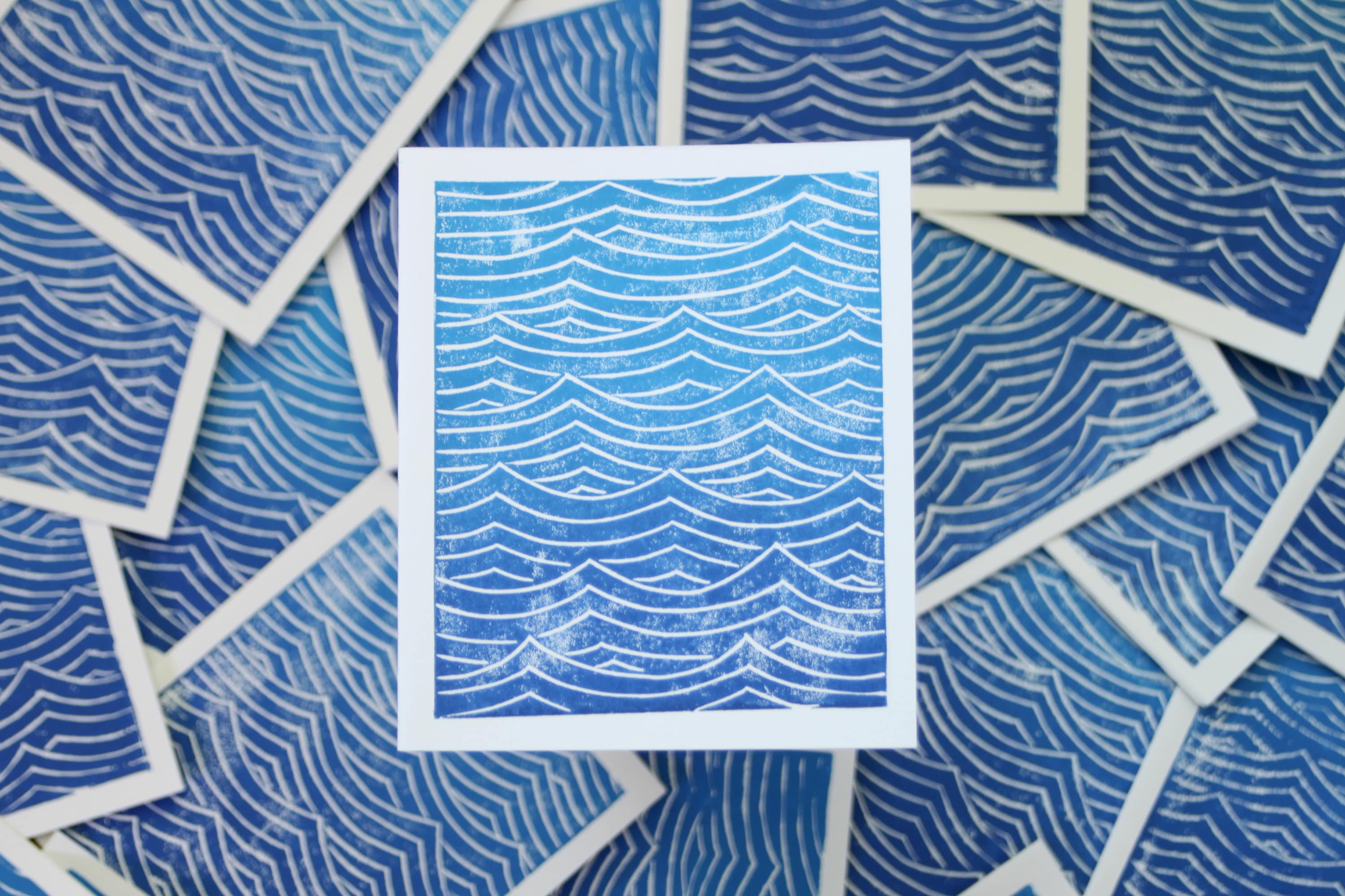 Card Handmade Linocut Ocean Waves Print ocean beach Etsy