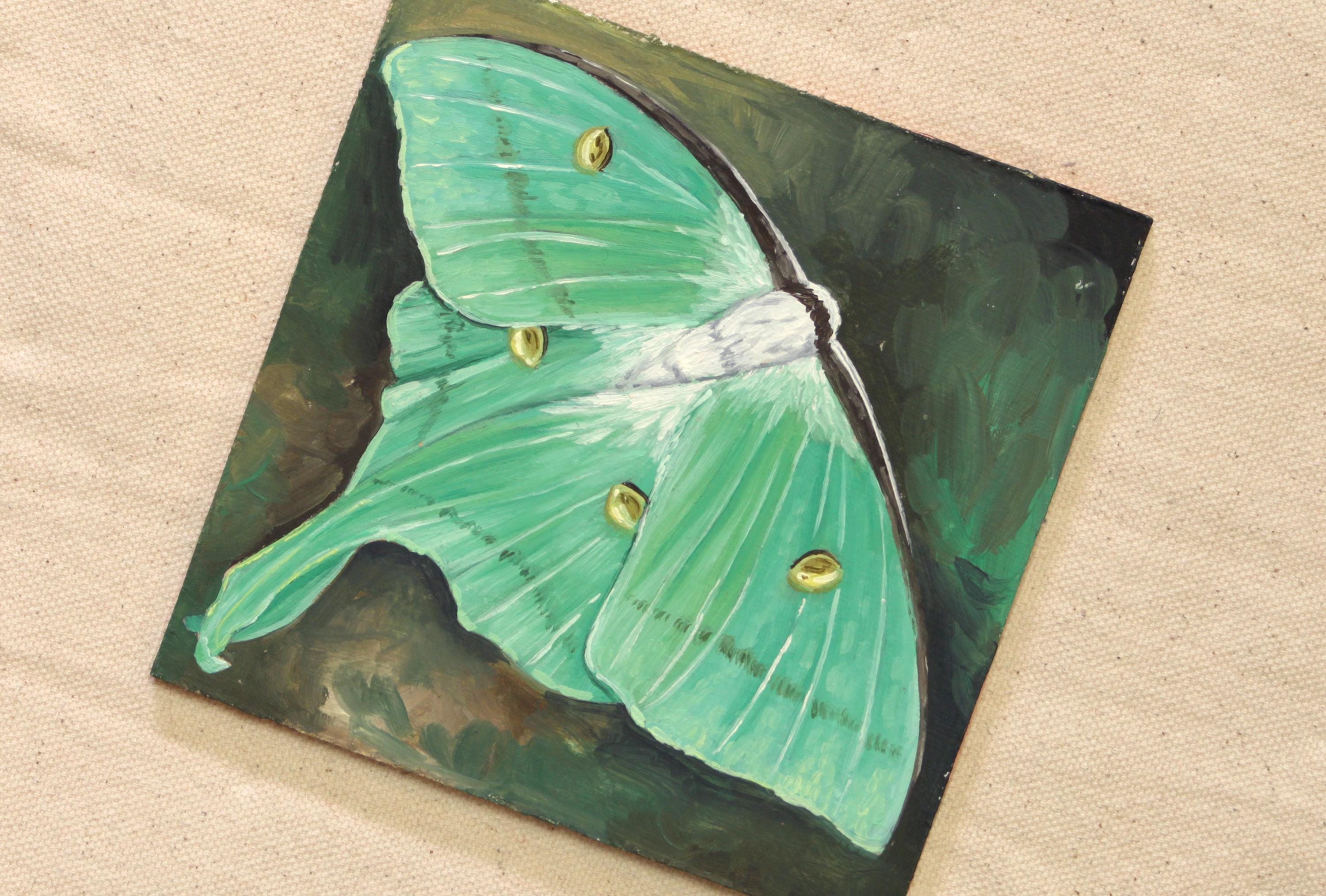 Luna Moth - Original Oil Painting on Wood - Small Art, Artwork, Paint ...