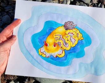 ウミウシのイラスト - ウミウシのインクと水彩画 - ピンク、オレンジ