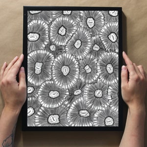 Coral Polyps - Ink Line Drawing - Art Print, Wall Art, Coastal Home Decor - ocean artwork depicting a close up of coral polyps