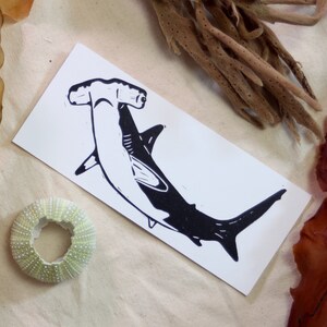 Hammerhead Shark hand-printed lino-cut block print bookmark, mini-print ocean, sea, swim, surf, dive image 2