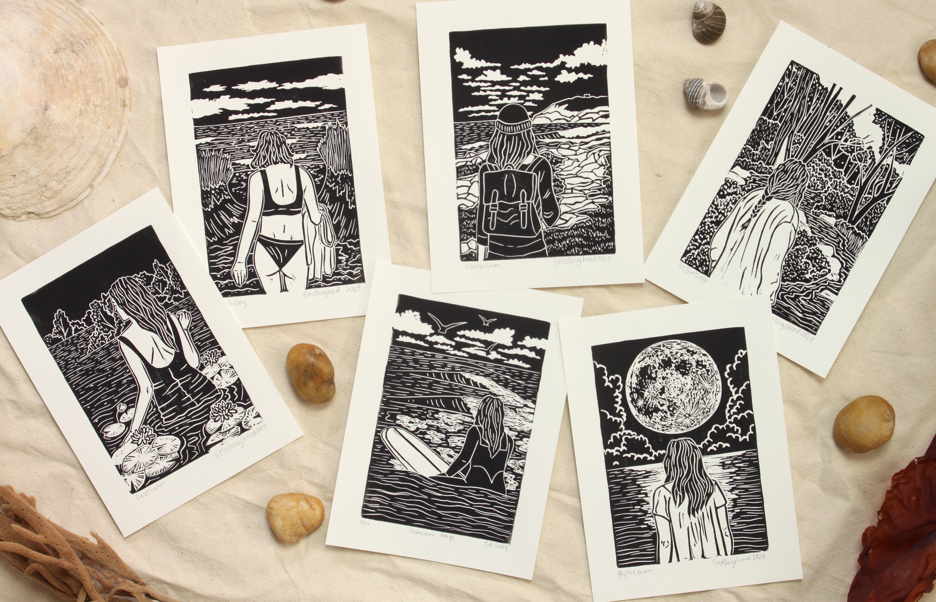 In The Trees - impresión en linograbado/bloque impresa a mano que  representa a un excursionista caminando por el bosque - naturaleza, aire  libre, paisaje, grabado - Etsy México, image size:3000x1929