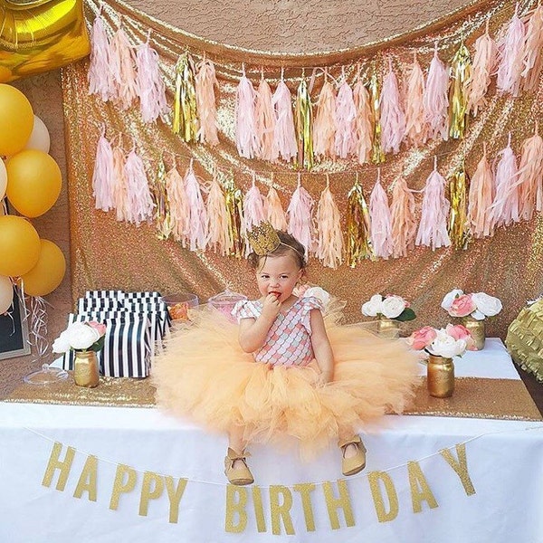 Happy Birthday Banner - Gold Glitter Birthday Sign - Glitter Birthday Banner - First Birthday Party Decor - Gold First Birthday Decor