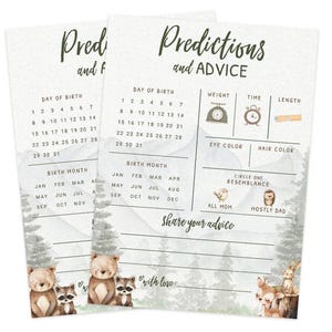 Tarjetas de predicciones y consejos para bebés – Juego de baby shower de aventura en el bosque, adorable temática de animales del bosque para niño, paquete de 30 (PRP-2001) imagen 5