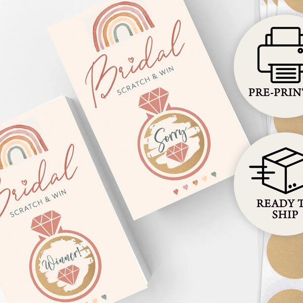 Bridal Shower Lottery Raffle Game - Printed Scratch Off Cards, Set of 30, Boho Rainbow (PRP-601)