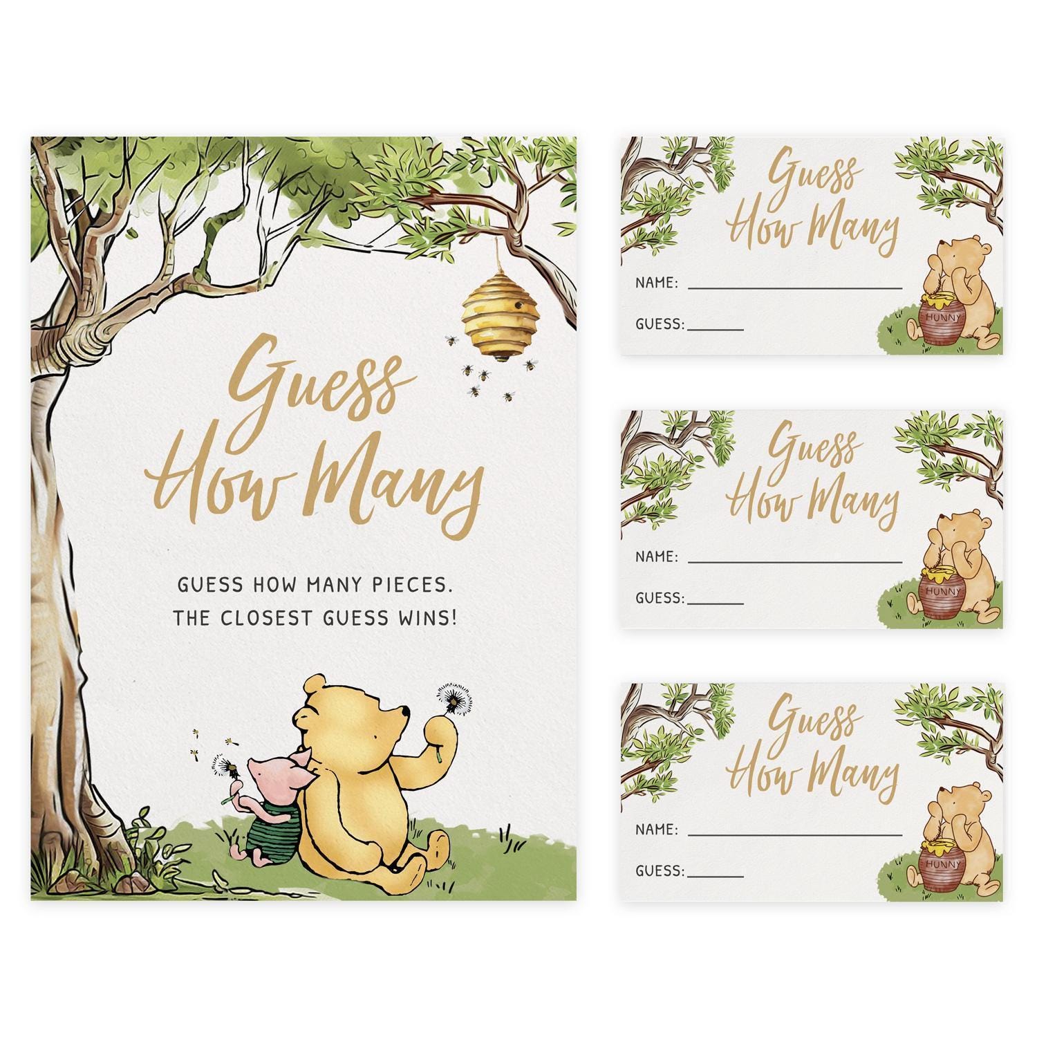 Classic Winnie Guess How Many Game, Baby Shower Candy Jar Game, Printable Pooh Bear Party Game, Hundred Acre Wood Theme Activity (PRP-1001)