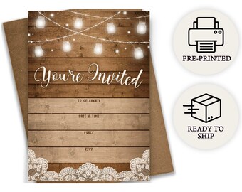 Rustic Party Invitations and Envelopes, Printed Set of 25, Rustic Barn (PRP-801)