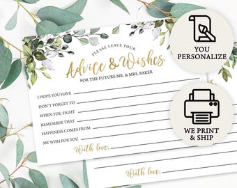 Personalized & Printed Eucalyptus Wedding Advice Card Bridal Shower Game |  Custom Print