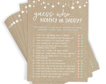 Mommy or Daddy Trivia - Baby Shower Game, 50 Printed Cards, Rustic Kraft (911)