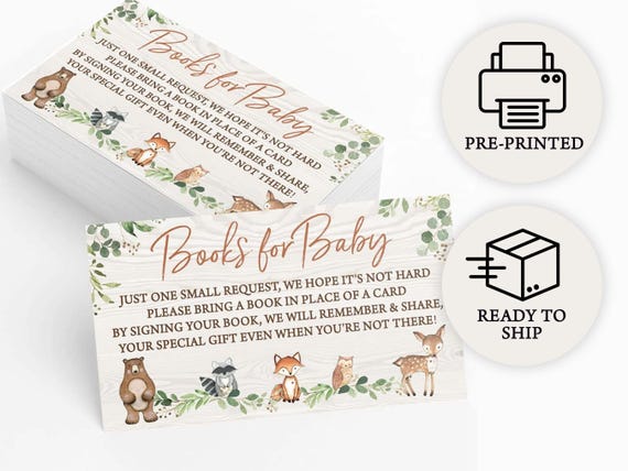 Bring a Book - Woodland Baby Shower Insert Cards for Guests, 50 Printed Cards, Forest Animals (PRP-311)